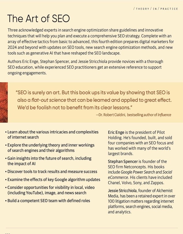 Complete with an array of effective tactics from basic to advanced, this fourth edition prepares digital marketers with updates on SEO tools and new search engine optimization methods that have reshaped the SEO landscape, including how generative AI can be used to support SEO and SEO-related tasks.