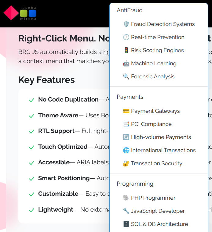 Free Open Source Bootstrap Right Click Menu JS v1.0.0